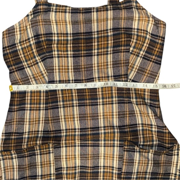 American Eagle Women's Brown Tan Plaid Jumper Dress Pockets Wide Straps Sz M - Picture 8 of 10